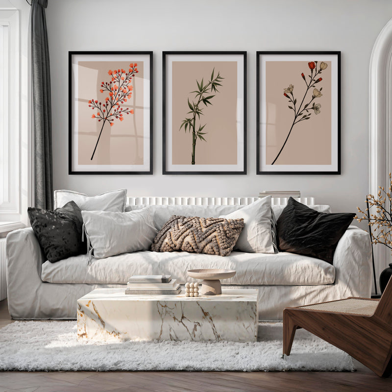 Botanical Stem Collection for Japandi Wall - Black Framed Poster with White Border - Artworksets