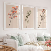 Botanical Stem Collection for Japandi Wall - White Framed Poster with White Border - Artworksets