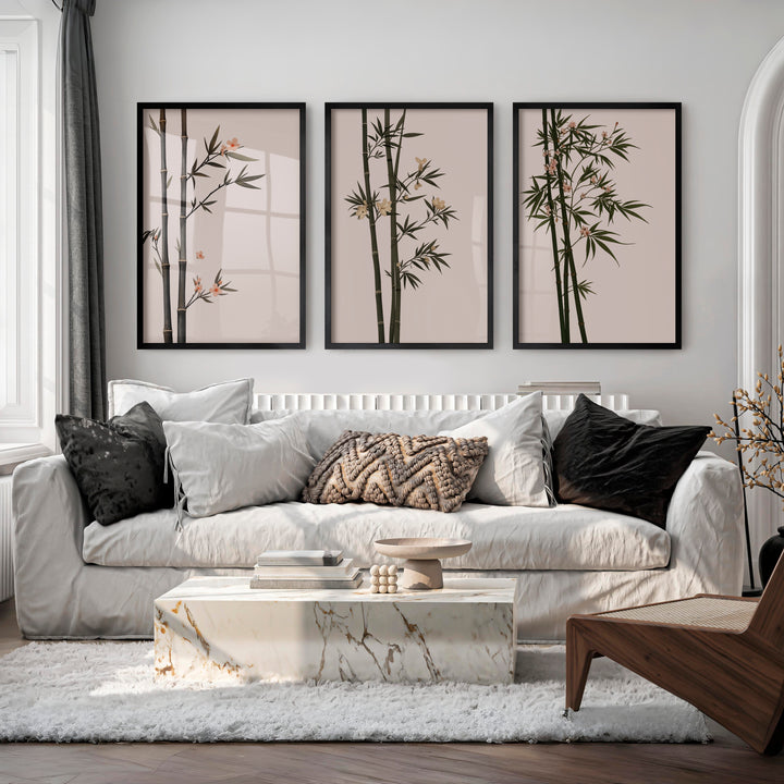 Misty Bamboo japandi wall Art - Black Framed Poster No Border - Artworksets