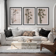 Misty Bamboo japandi wall Art - Black Framed Poster with White Border - Artworksets