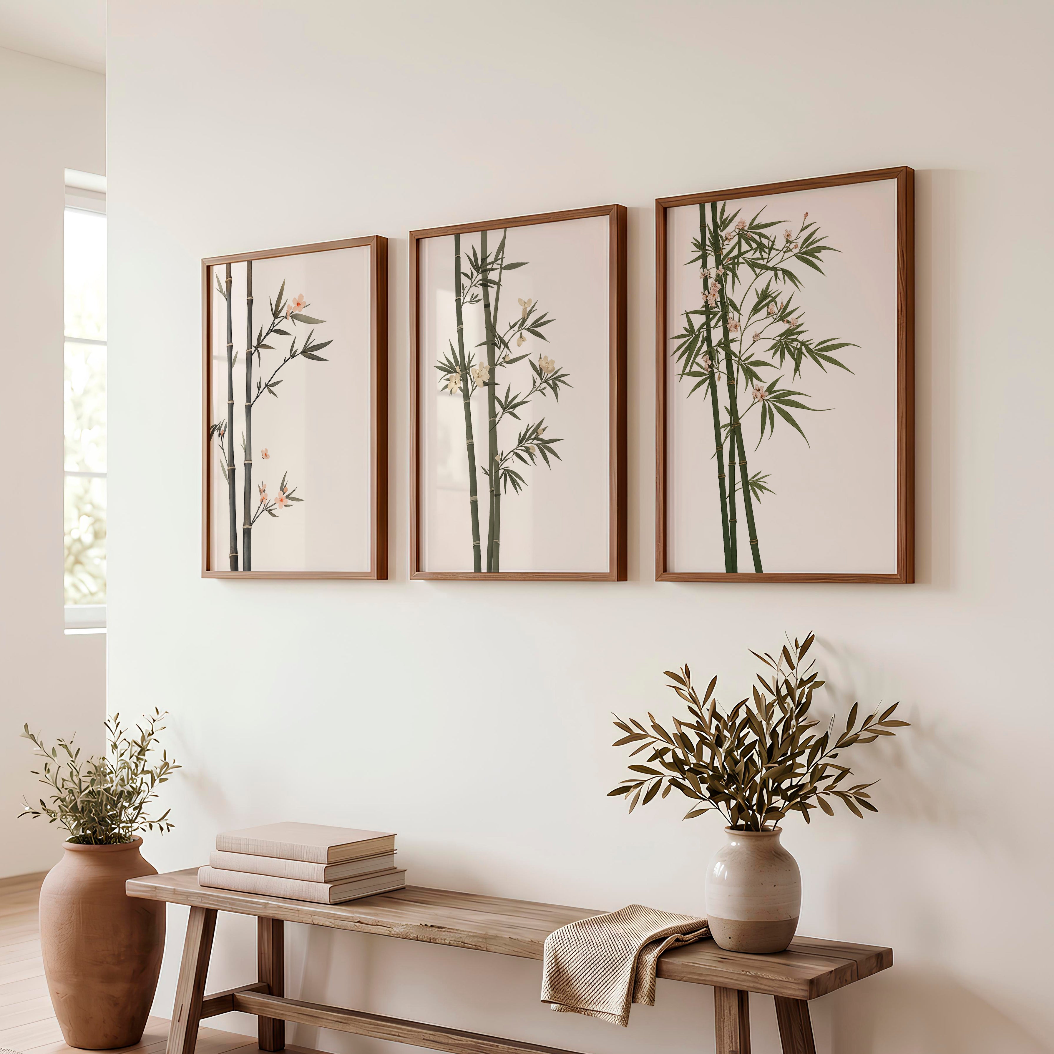 Misty Bamboo japandi wall Art - Dark Brown Framed Poster No Border - Artworksets
