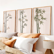 Misty Bamboo japandi wall Art - Natural Wood Framed Poster No Border - Artworksets