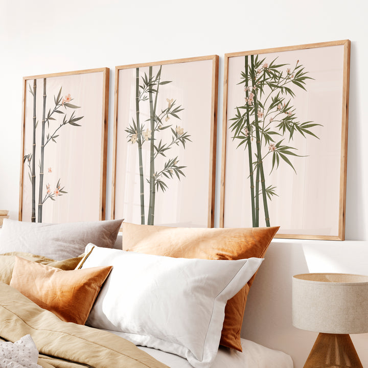 Misty Bamboo japandi wall Art - Natural Wood Framed Poster No Border - Artworksets