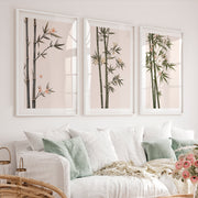 Misty Bamboo japandi wall Art - White Framed Poster with White Border - Artworksets