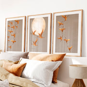 Golden Crane Flight japandi wall decor- Natural Wood Framed Poster with White Border - Artworksets