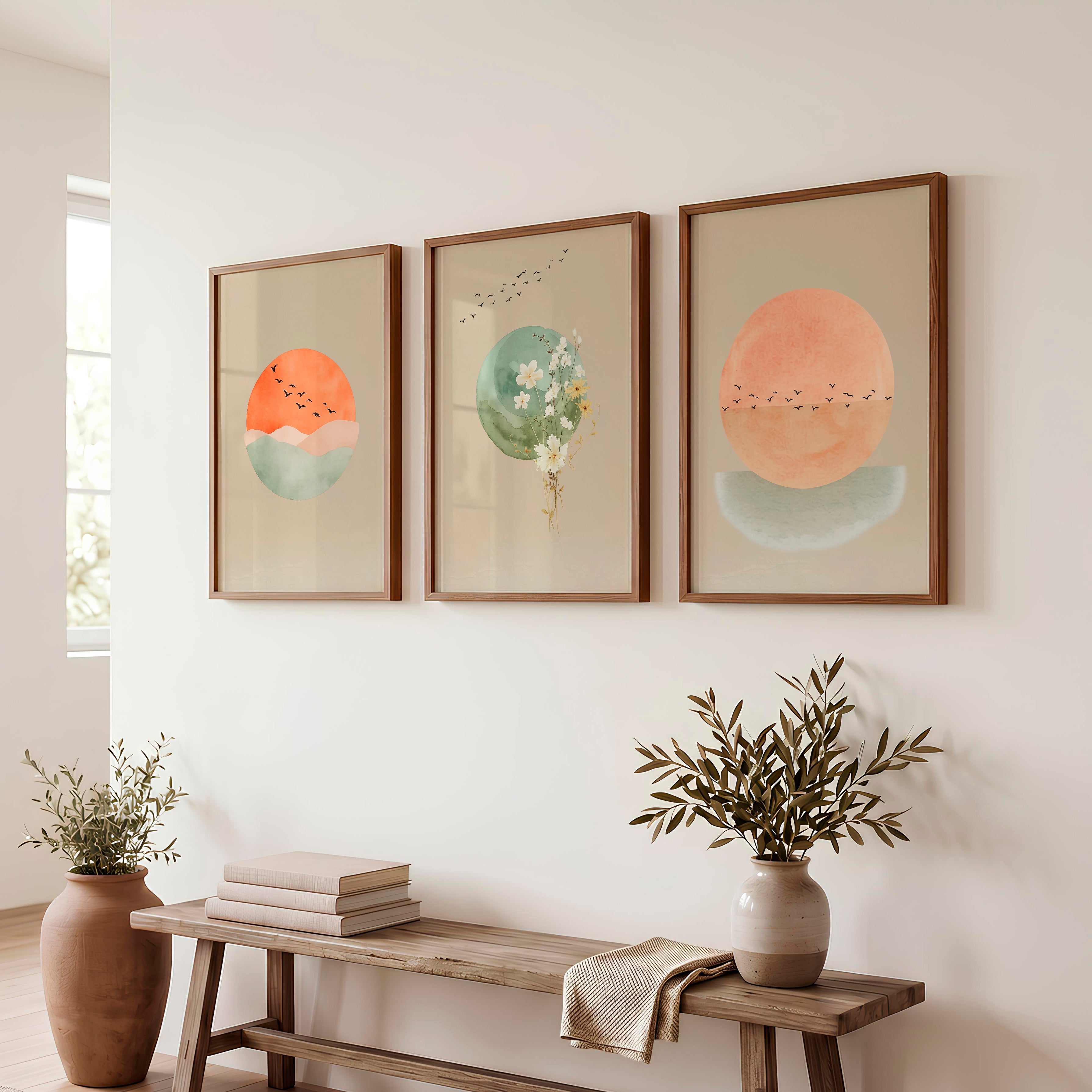 Sun and Wildflower japandi wall decor - Dark Brown Framed Poster No Border - Artworksets