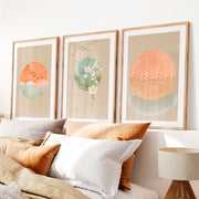 Sun and Wildflower japandi wall decor- Natural Wood Framed Poster with White Border - Artworksets