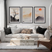 Autumn Tree Japandi Wall Decor - Black Framed Poster with White Border - Artworksets