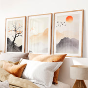 Autumn Tree Japandi Wall Decor- Natural Wood Framed Poster with White Border - Artworksets
