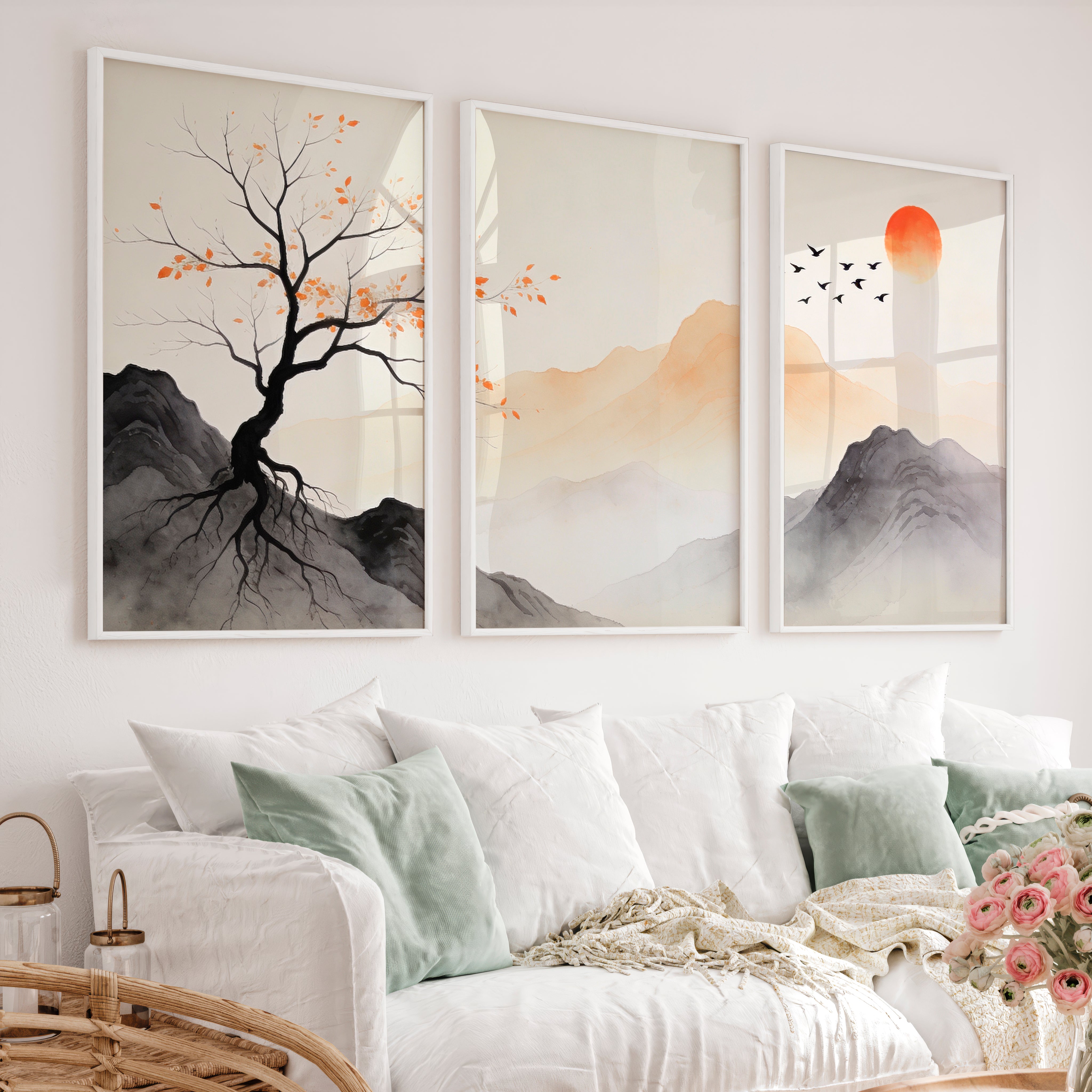 Autumn Tree Japandi Wall Decor - White Framed Poster No Border - Artworksets