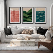 Layered Landscape japandi wall Triptych - Black Framed Poster with White Border - Artworksets