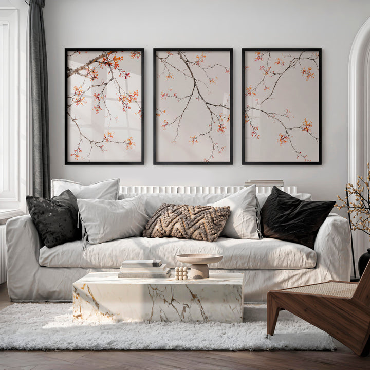 Soft Blossom Japandi Wall Print - Black Framed Poster No Border - Artworksets