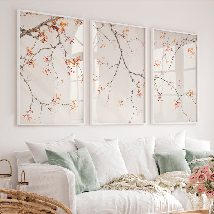 Soft Blossom Japandi Wall Print - White Framed Poster No Border - Artworksets