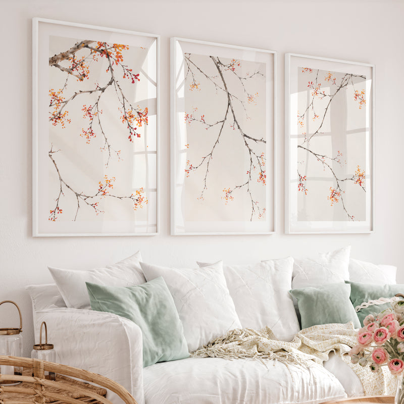Soft Blossom Japandi Wall Print - White Framed Poster with White Border - Artworksets