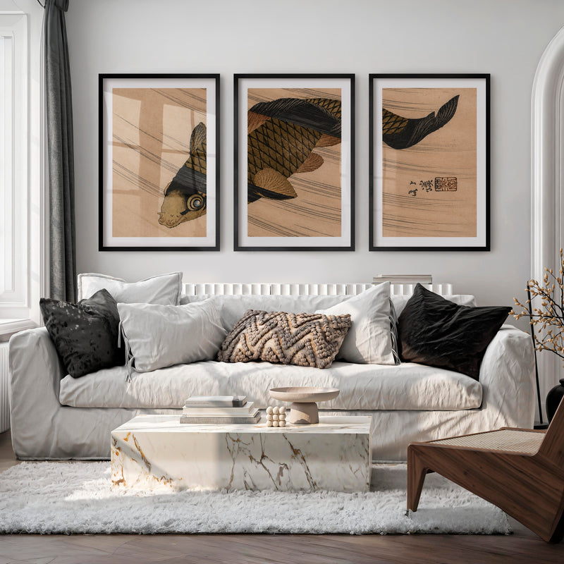 Japanese Abstract Art Featuring Textured Geometric Blocks - Black Framed Poster with White Border - Artworksets