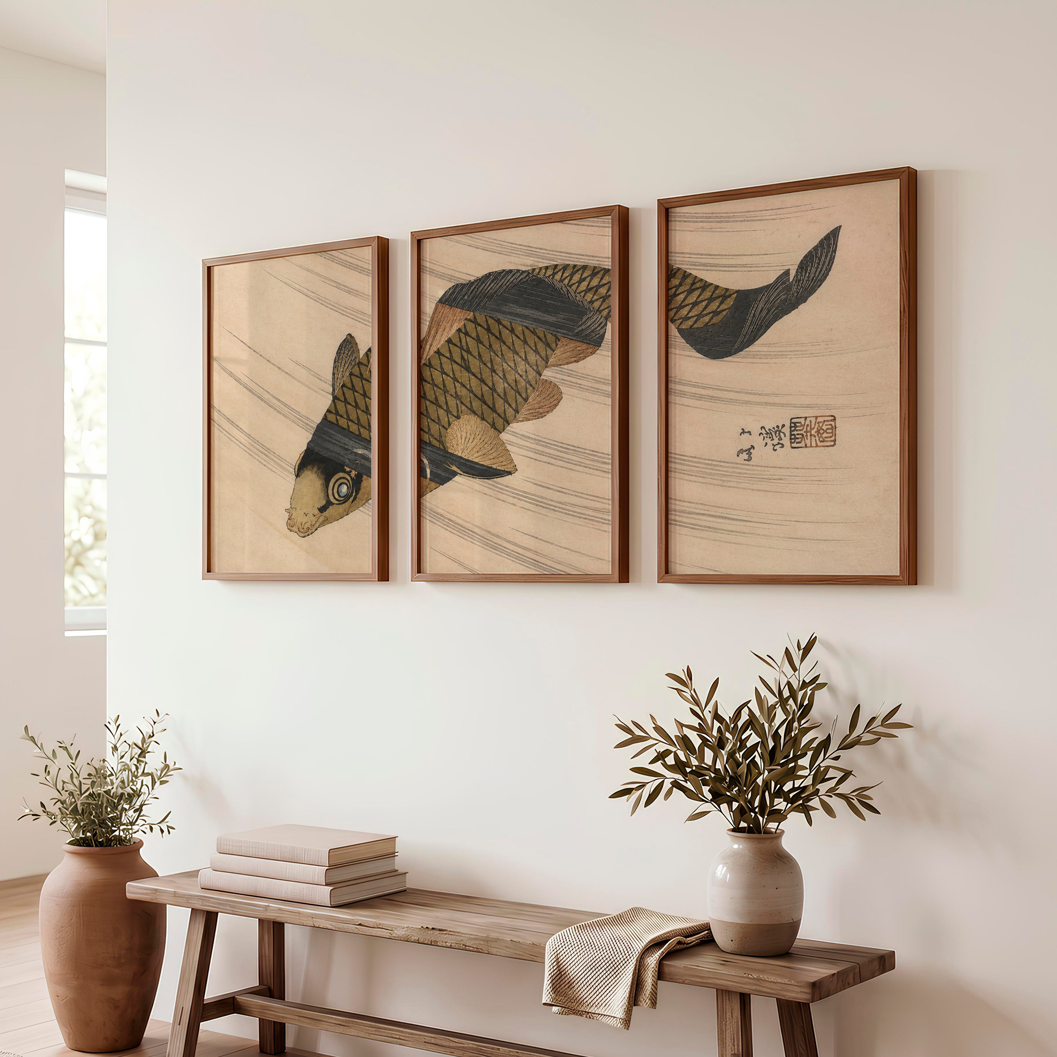 Japanese Abstract Art Featuring Textured Geometric Blocks - Dark Brown Framed Poster No Border - Artworksets