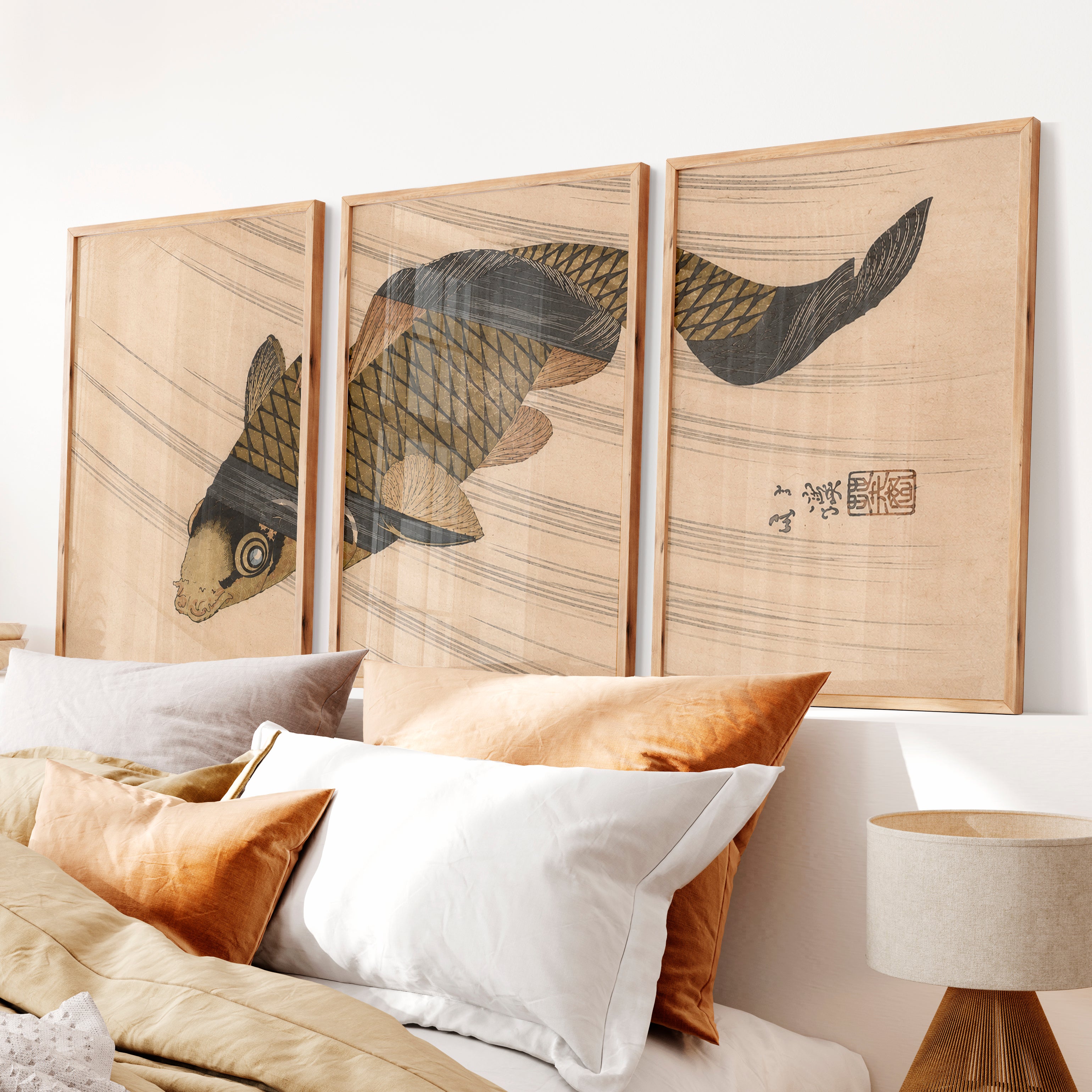 Japanese Abstract Art Featuring Textured Geometric Blocks - Natural Wood Framed Poster No Border - Artworksets