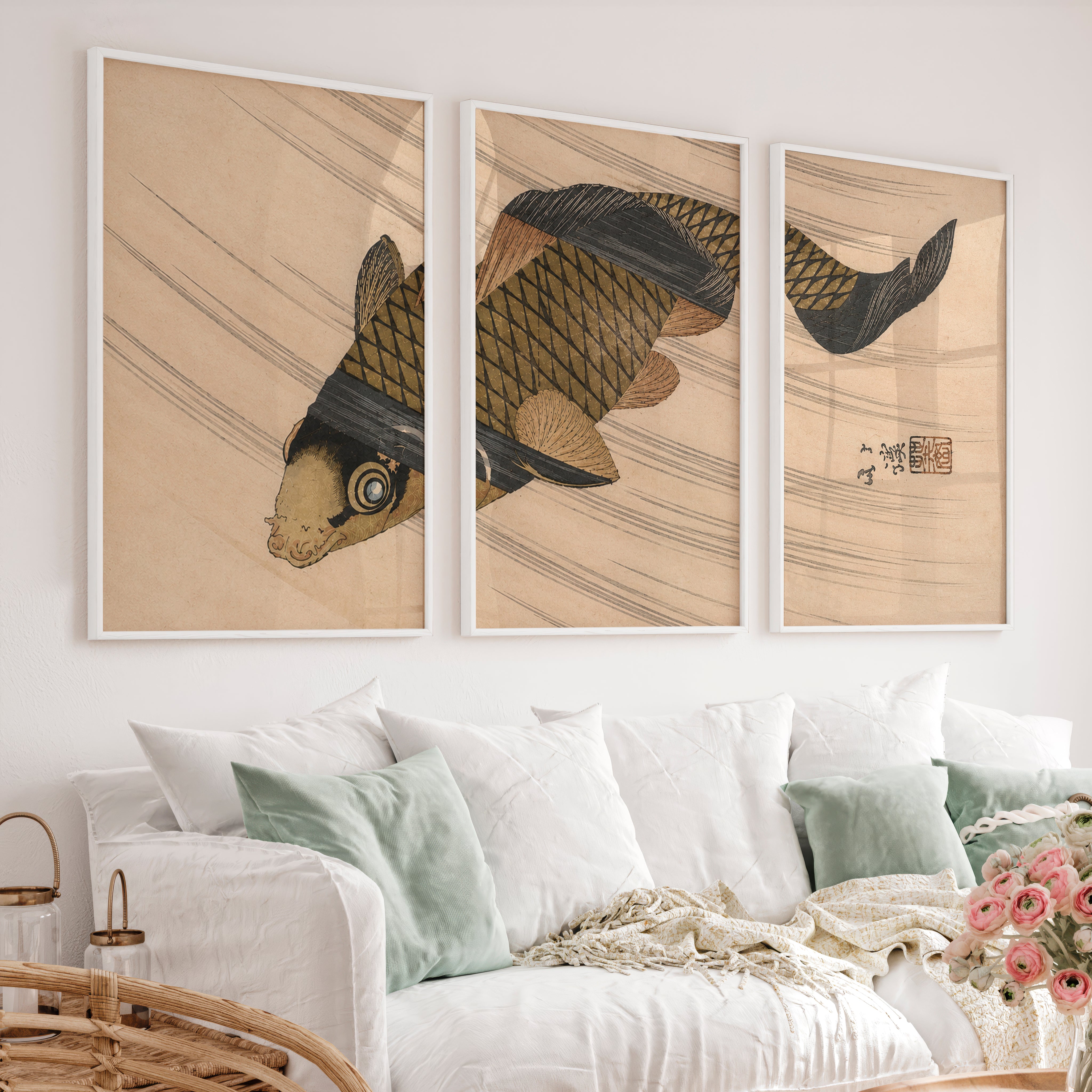 Japanese Abstract Art Featuring Textured Geometric Blocks - White Framed Poster No Border - Artworksets