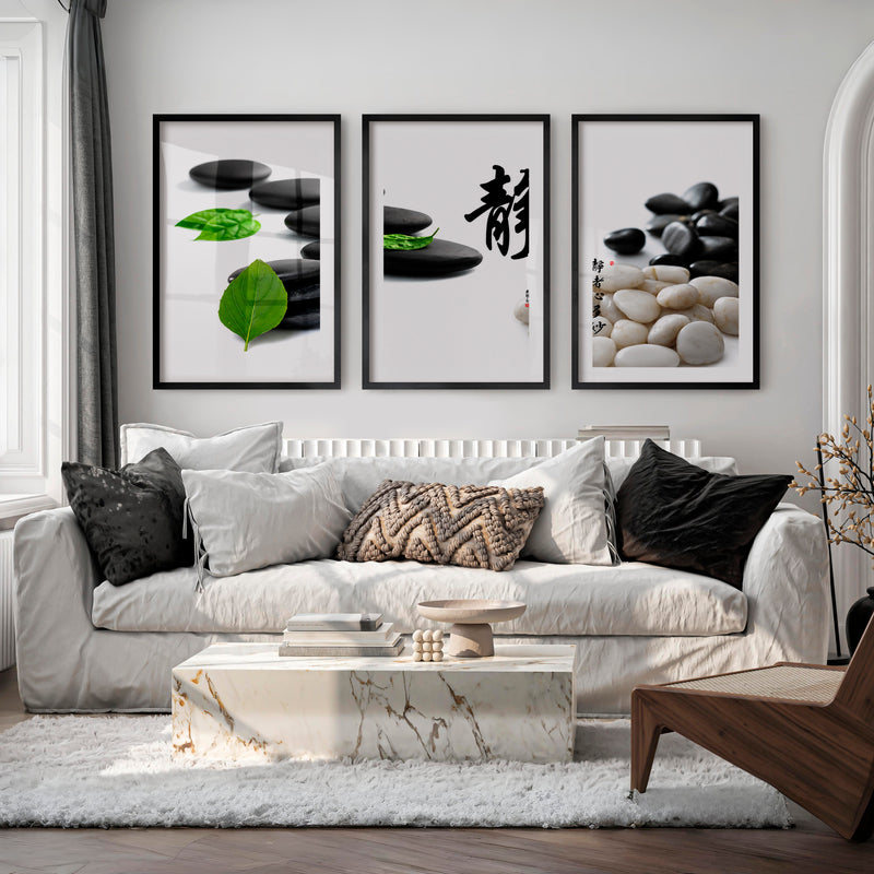 Japanese Abstract Art Featuring Botanical Branches in Watercolor - Black Framed Poster with White Border - Artworksets