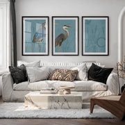 Japanese abstract art featuring flowing green waves triptych - Black Framed Poster with White Border - Artworksets