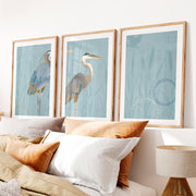 Japanese abstract art featuring flowing green waves triptych- Natural Wood Framed Poster with White Border - Artworksets