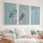 Japanese abstract art featuring flowing green waves triptych - White Framed Poster No Border - Artworksets