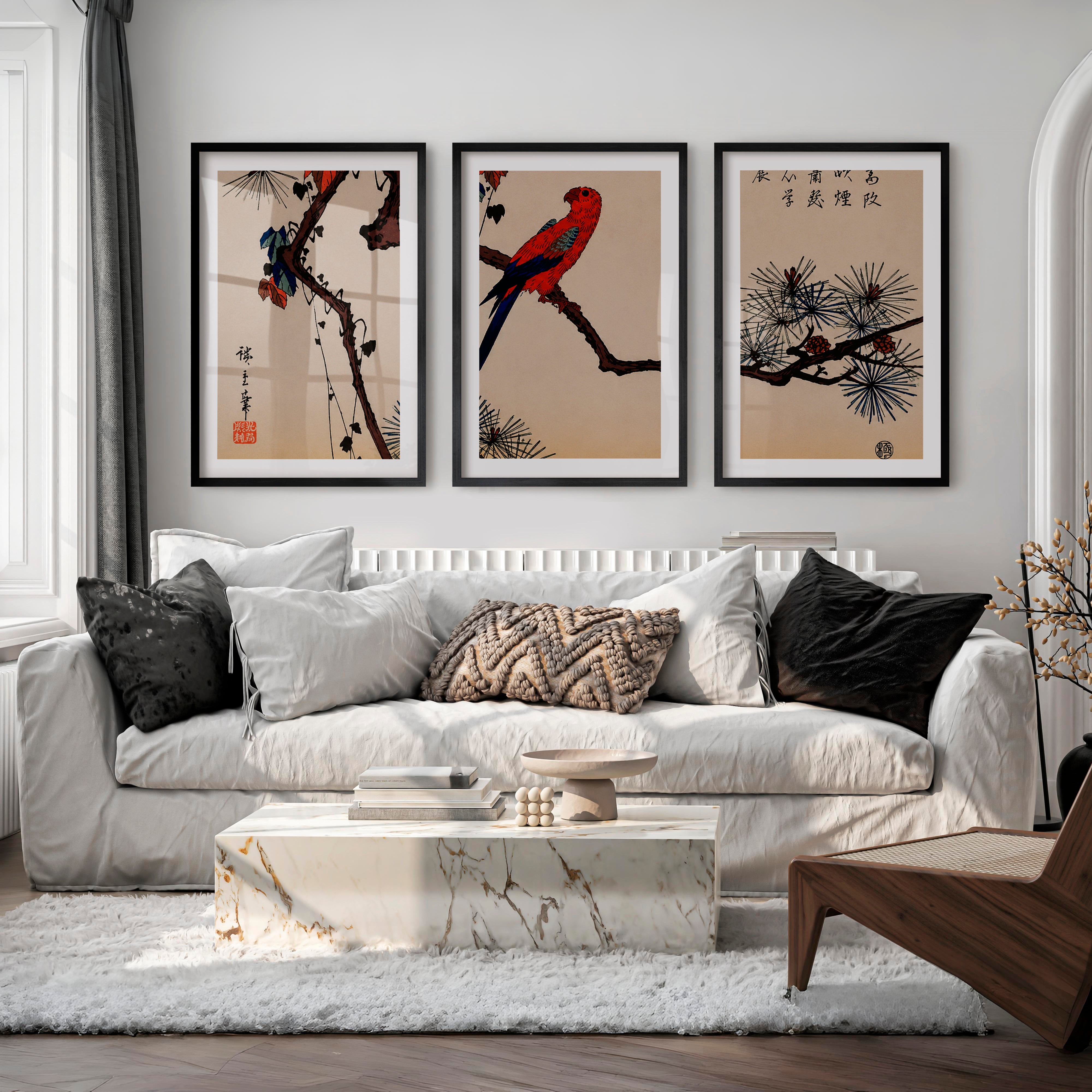 Japanese Abstract Art Featuring Rectangular Organic Shapes - Black Framed Poster with White Border - Artworksets