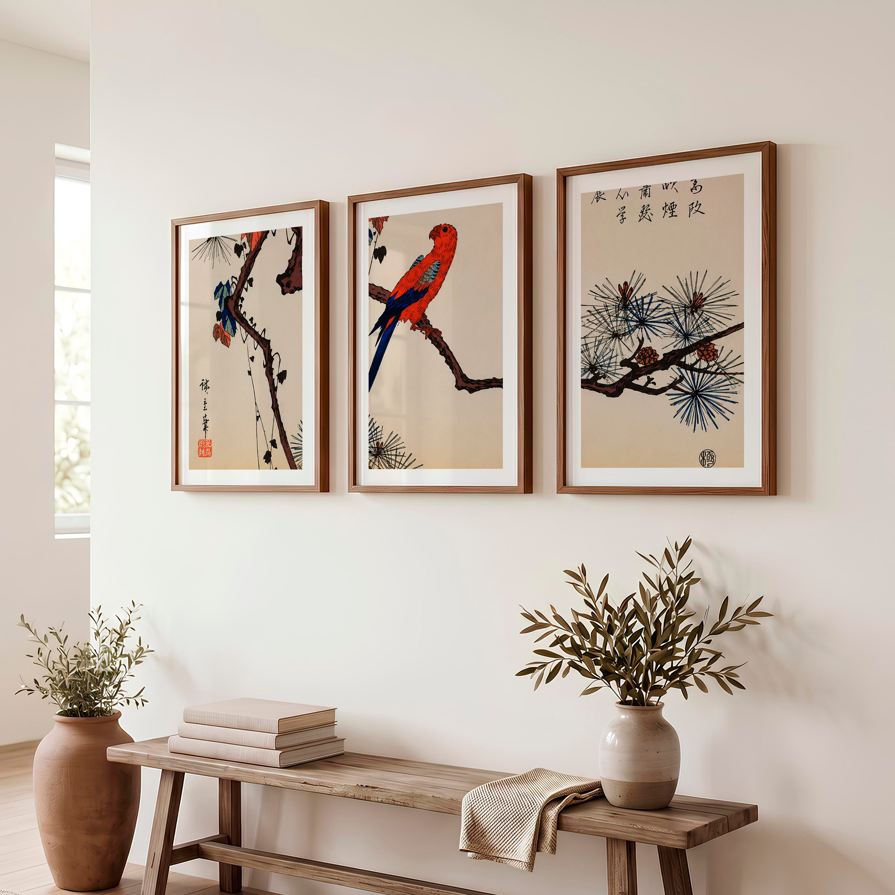 Japanese Abstract Art Featuring Rectangular Organic Shapes - Dark Brown Framed Poster with White Border - Artworksets