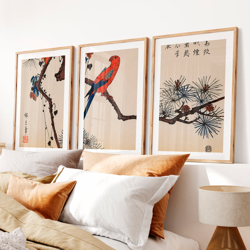 Japanese Abstract Art Featuring Rectangular Organic Shapes- Natural Wood Framed Poster with White Border - Artworksets