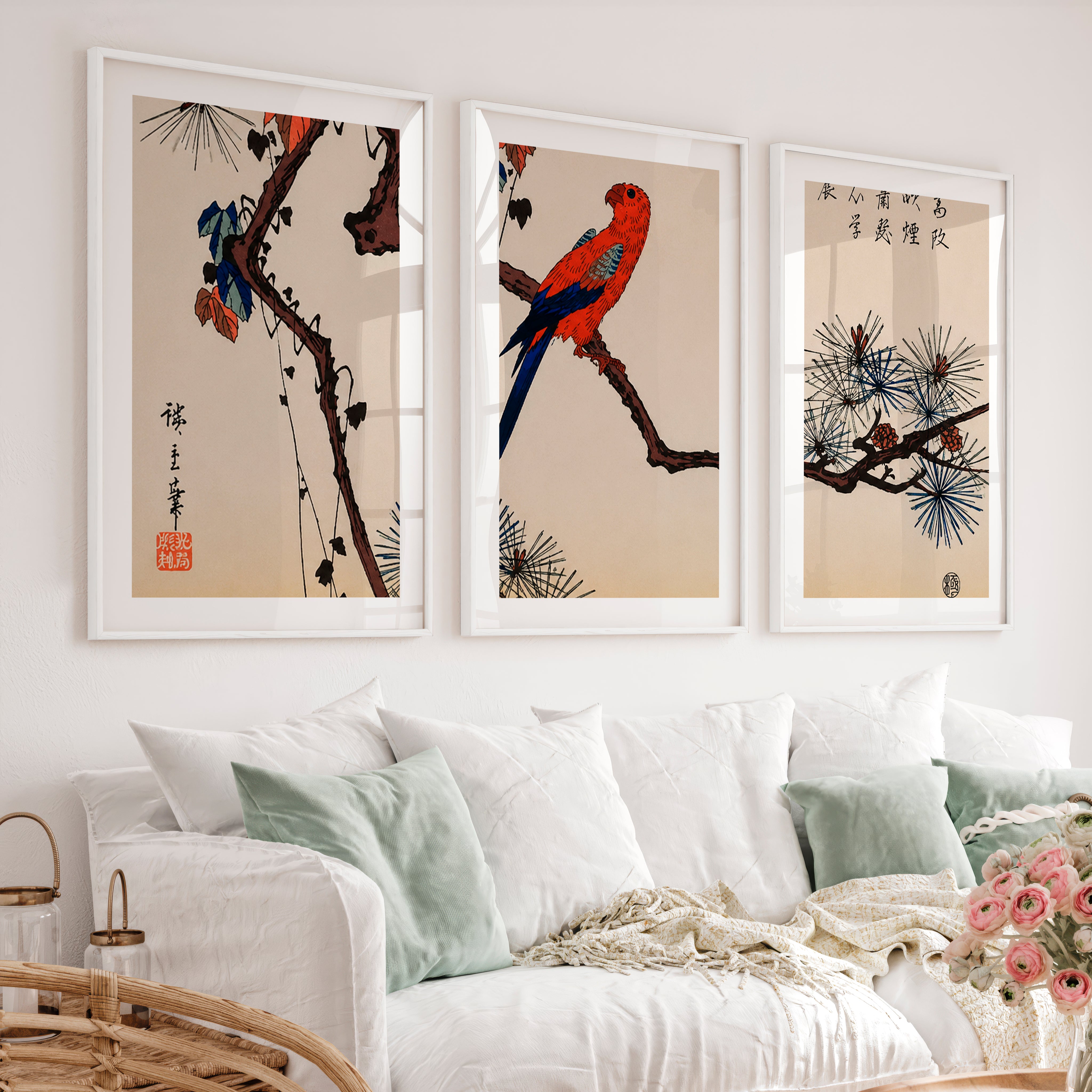 Japanese Abstract Art Featuring Rectangular Organic Shapes - White Framed Poster with White Border - Artworksets