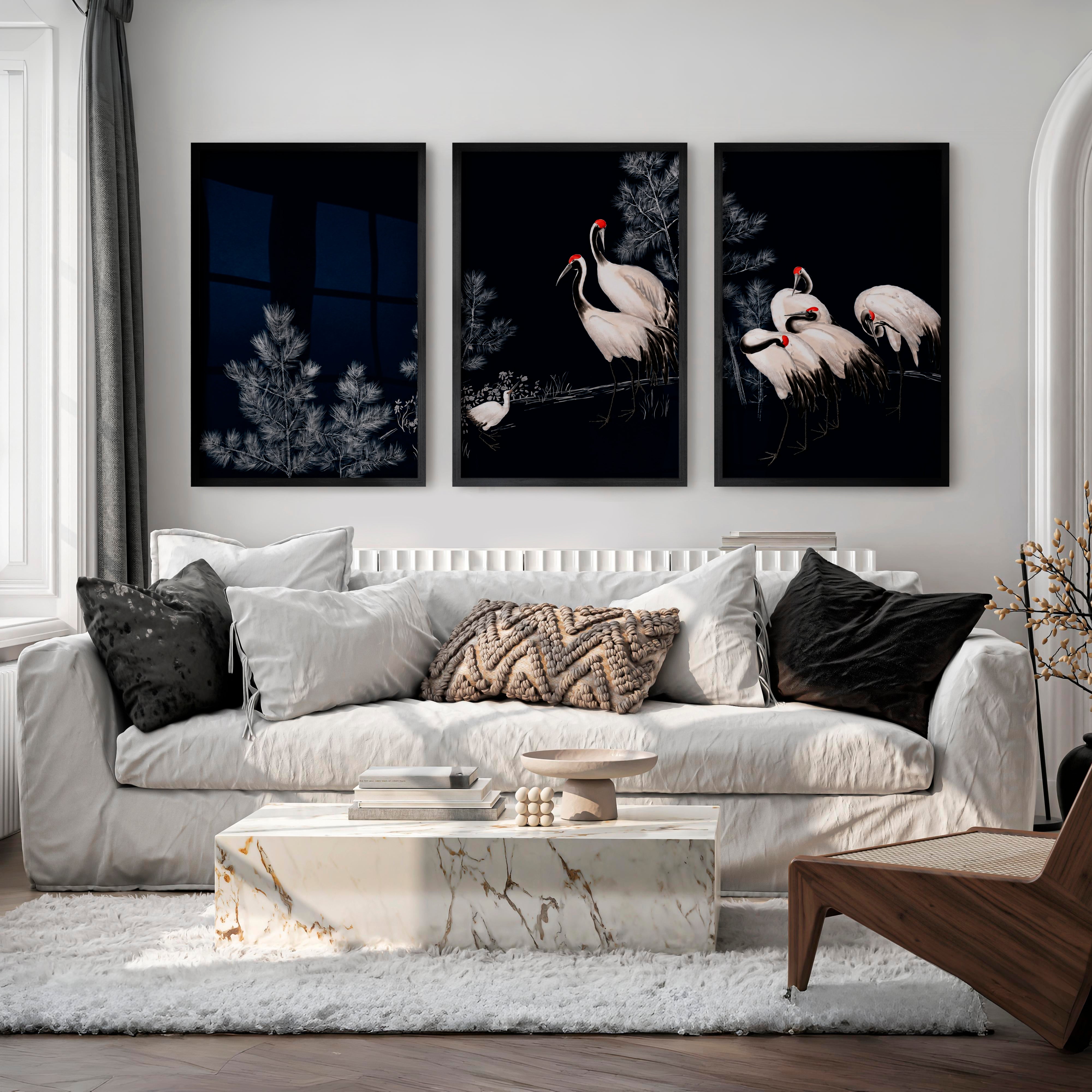 Japanese Abstract Art Featuring Textured Peeling Plaster Triptych - Black Framed Poster No Border - Artworksets