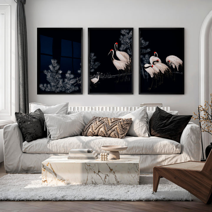Japanese Abstract Art Featuring Textured Peeling Plaster Triptych - Black Framed Poster No Border - Artworksets