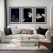 Japanese Abstract Art Featuring Textured Peeling Plaster Triptych - Black Framed Poster with White Border - Artworksets