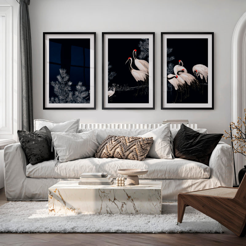 Japanese Abstract Art Featuring Textured Peeling Plaster Triptych - Black Framed Poster with White Border - Artworksets