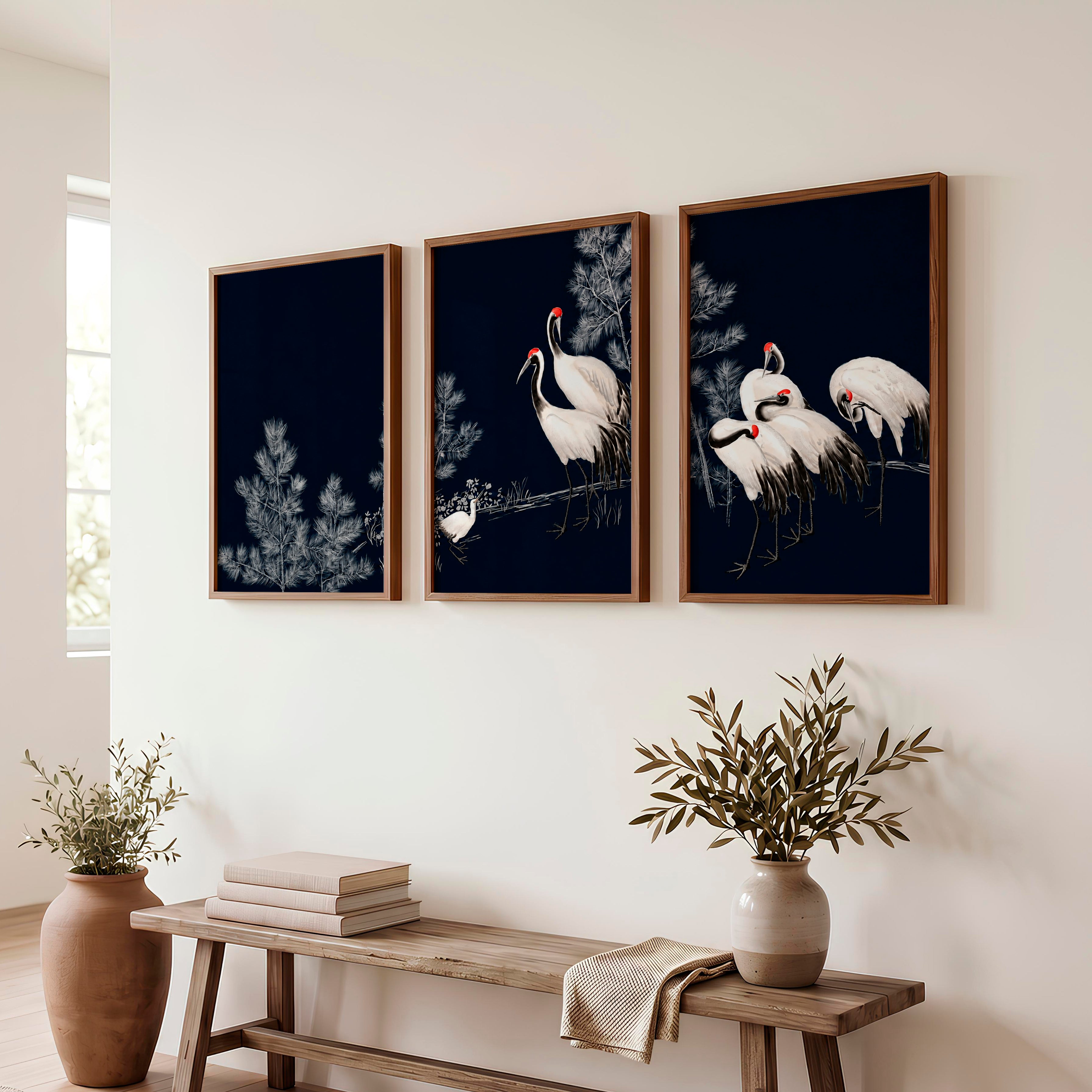 Japanese Abstract Art Featuring Textured Peeling Plaster Triptych - Dark Brown Framed Poster No Border - Artworksets