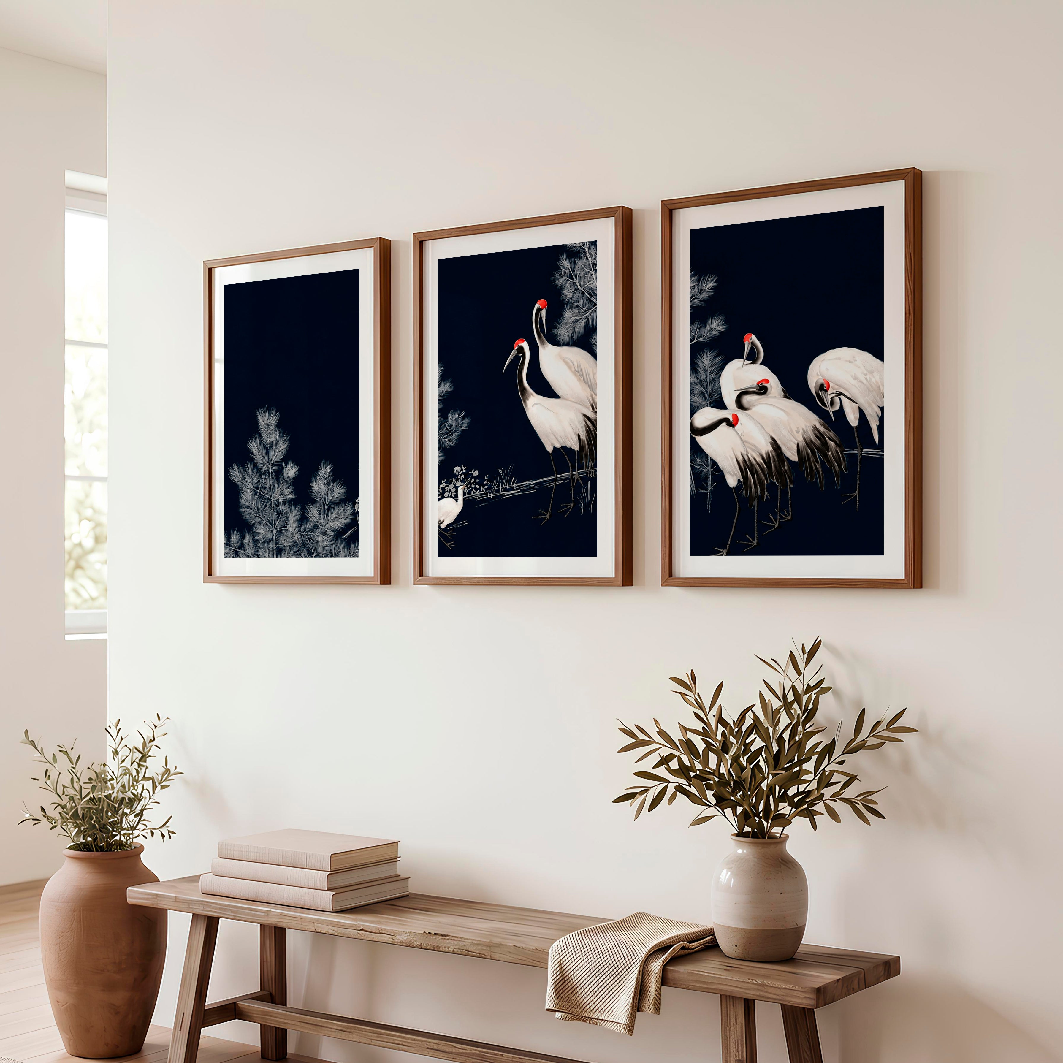 Japanese Abstract Art Featuring Textured Peeling Plaster Triptych - Dark Brown Framed Poster with White Border - Artworksets