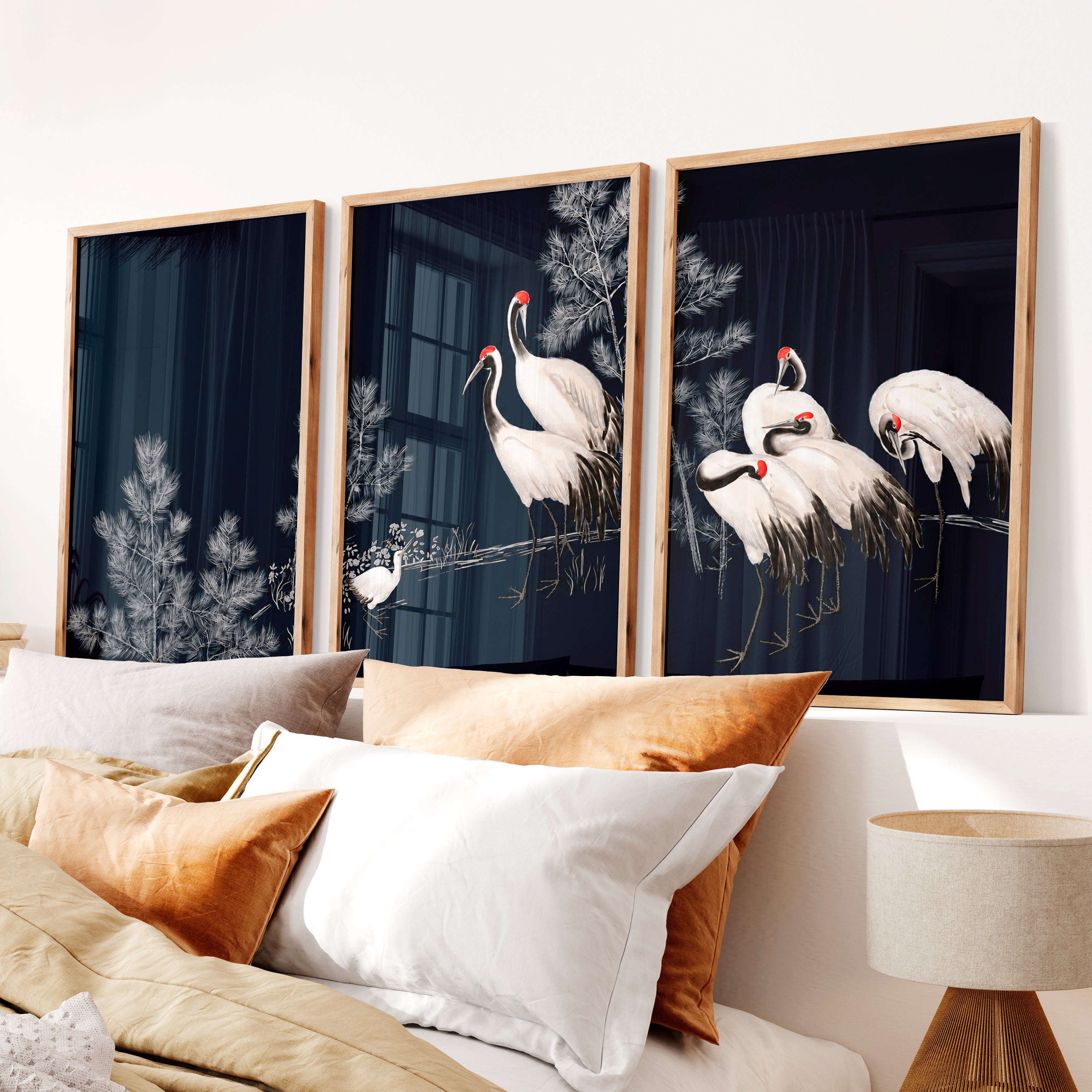 Japanese Abstract Art Featuring Textured Peeling Plaster Triptych - Natural Wood Framed Poster No Border - Artworksets