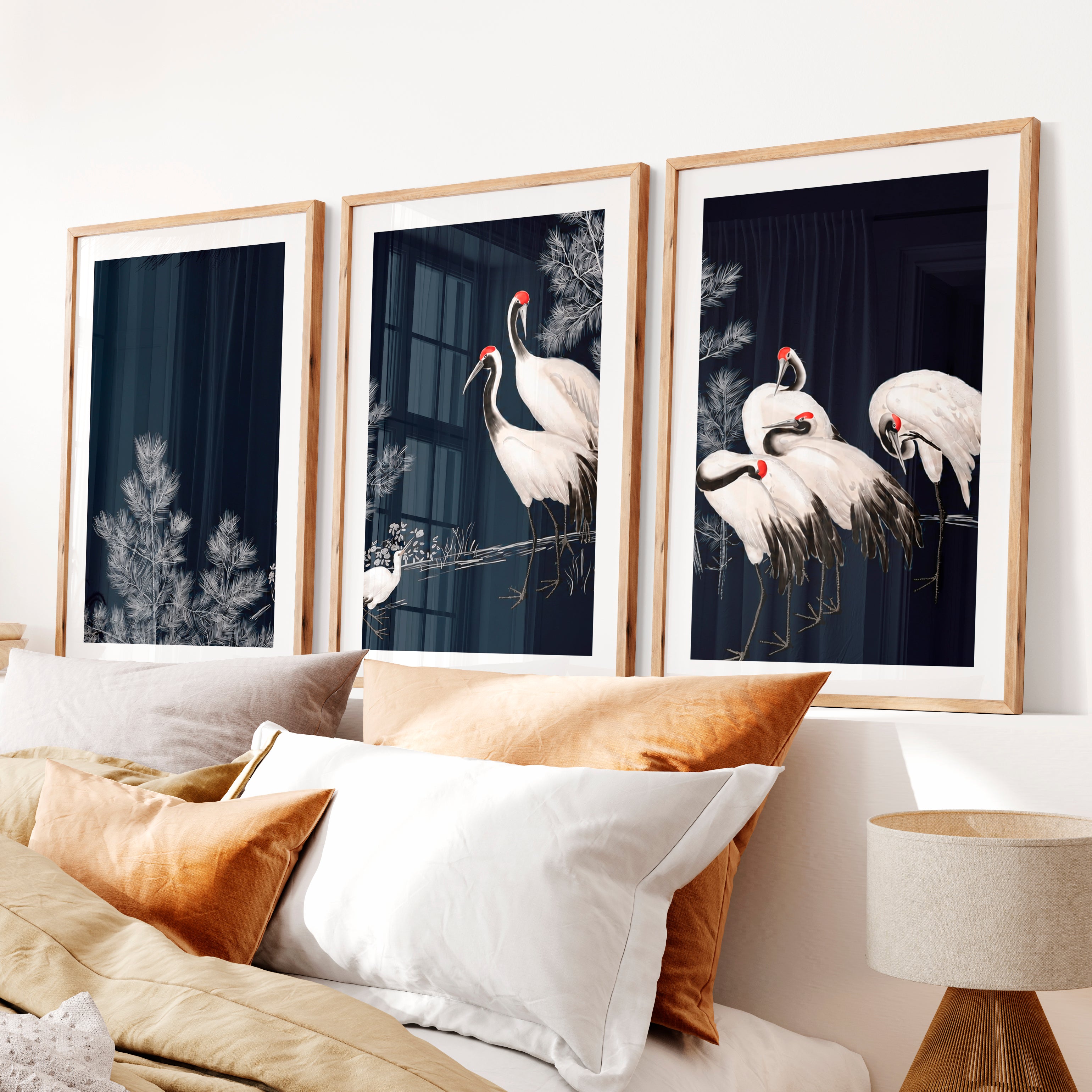 Japanese Abstract Art Featuring Textured Peeling Plaster Triptych- Natural Wood Framed Poster with White Border - Artworksets