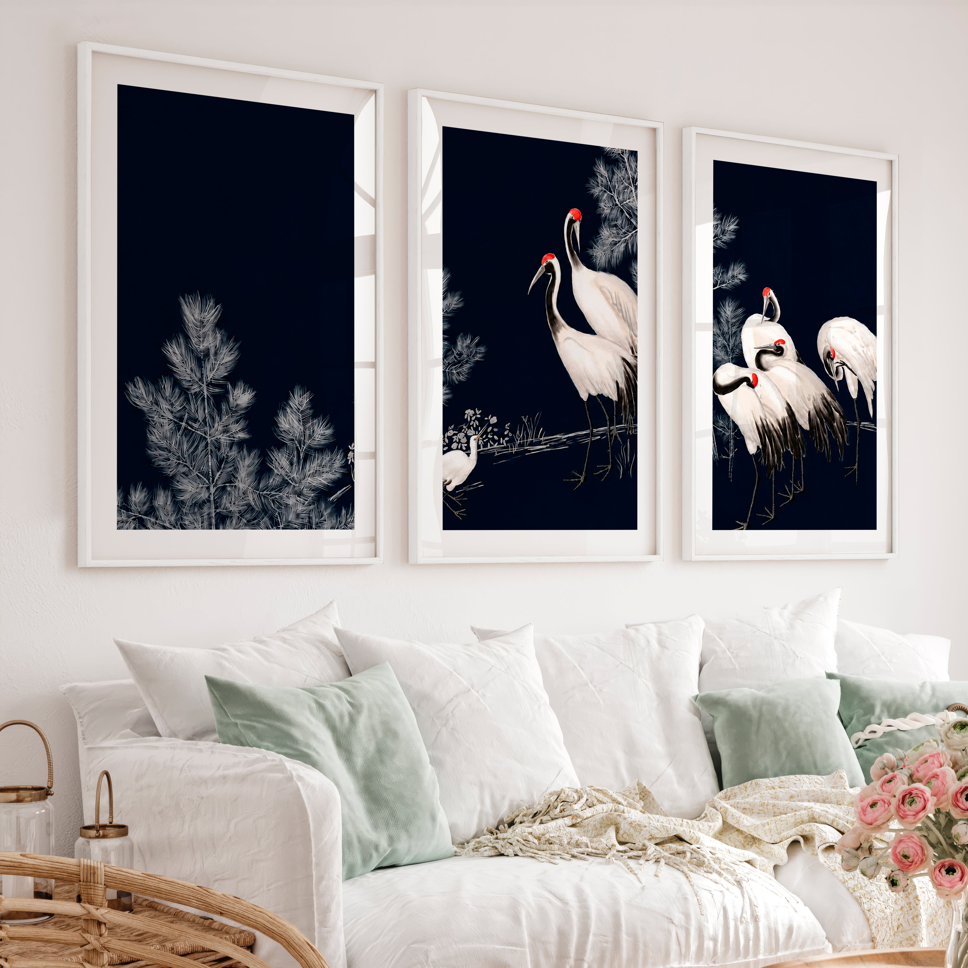 Japanese Abstract Art Featuring Textured Peeling Plaster Triptych - White Framed Poster with White Border - Artworksets