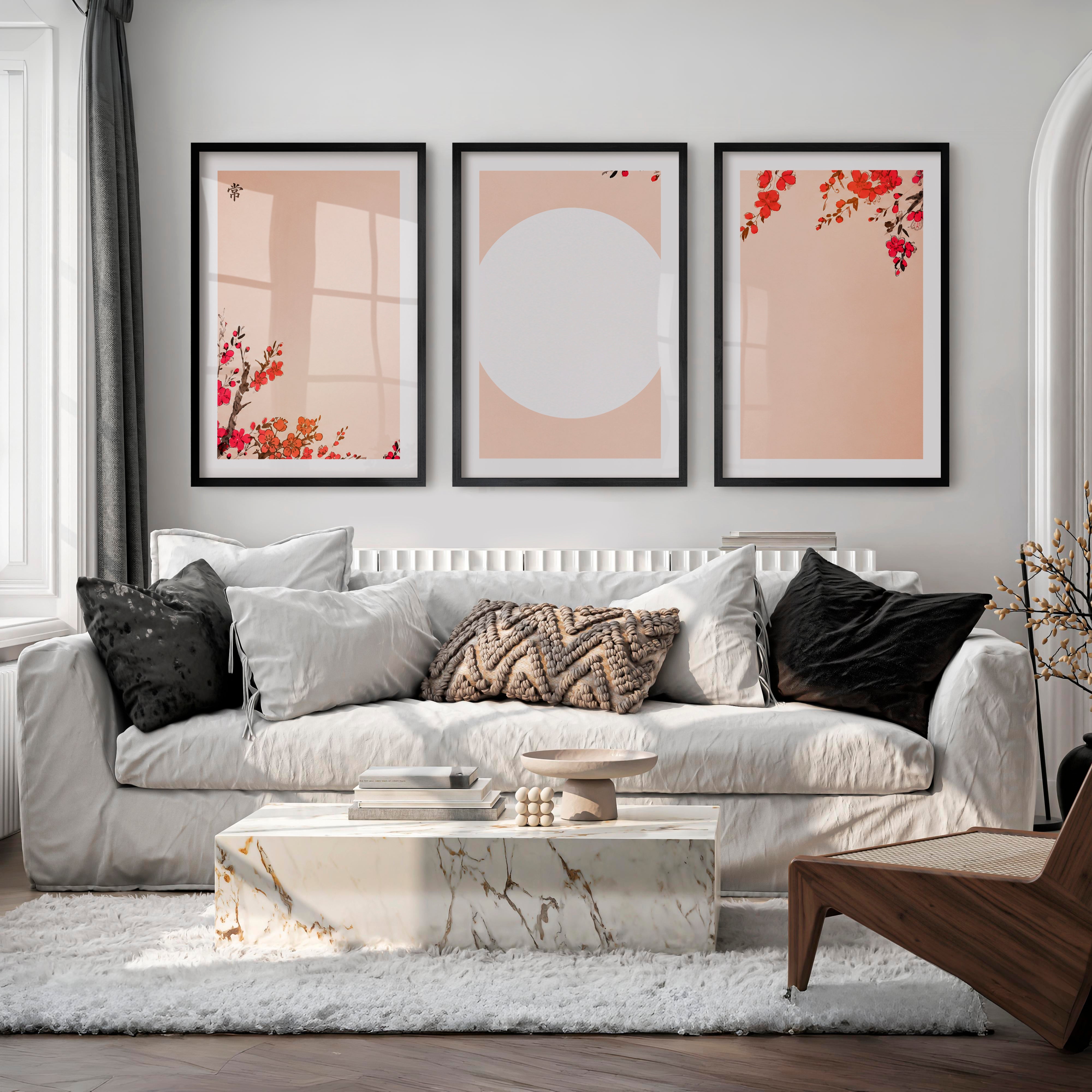 Japanese Abstract Art Featuring Twisted Tree and Spiral Patterns - Black Framed Poster with White Border - Artworksets