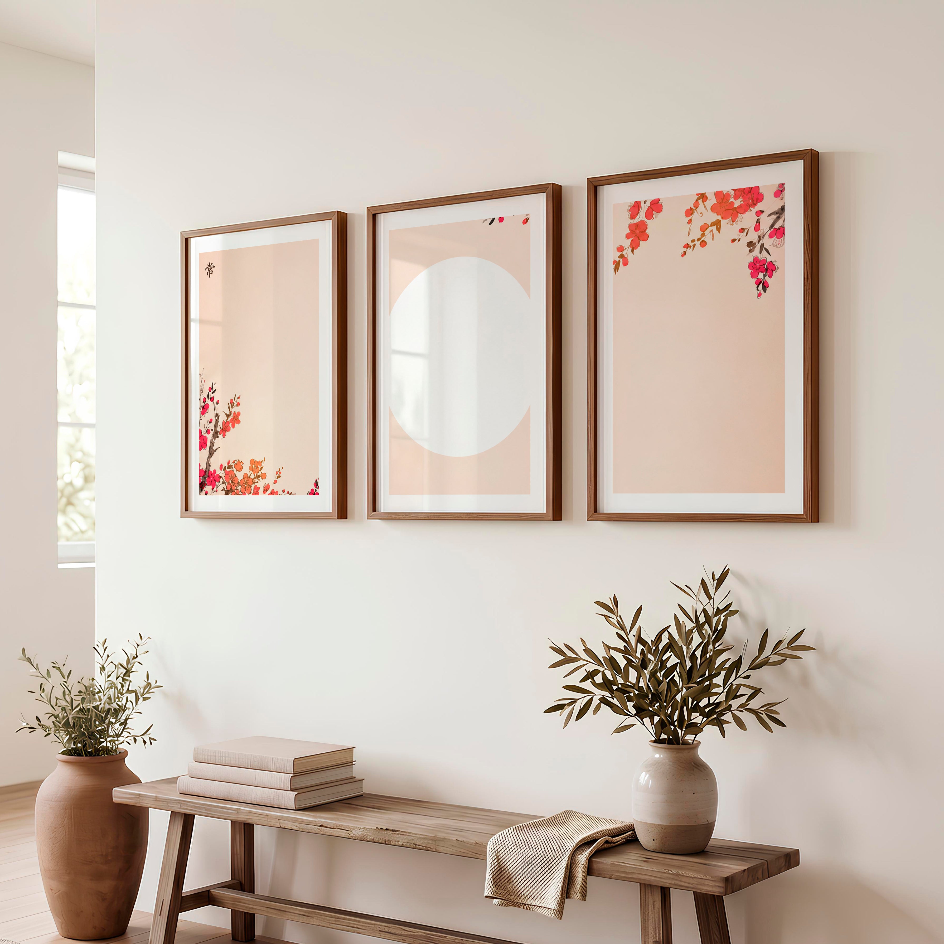 Japanese Abstract Art Featuring Twisted Tree and Spiral Patterns - Dark Brown Framed Poster with White Border - Artworksets