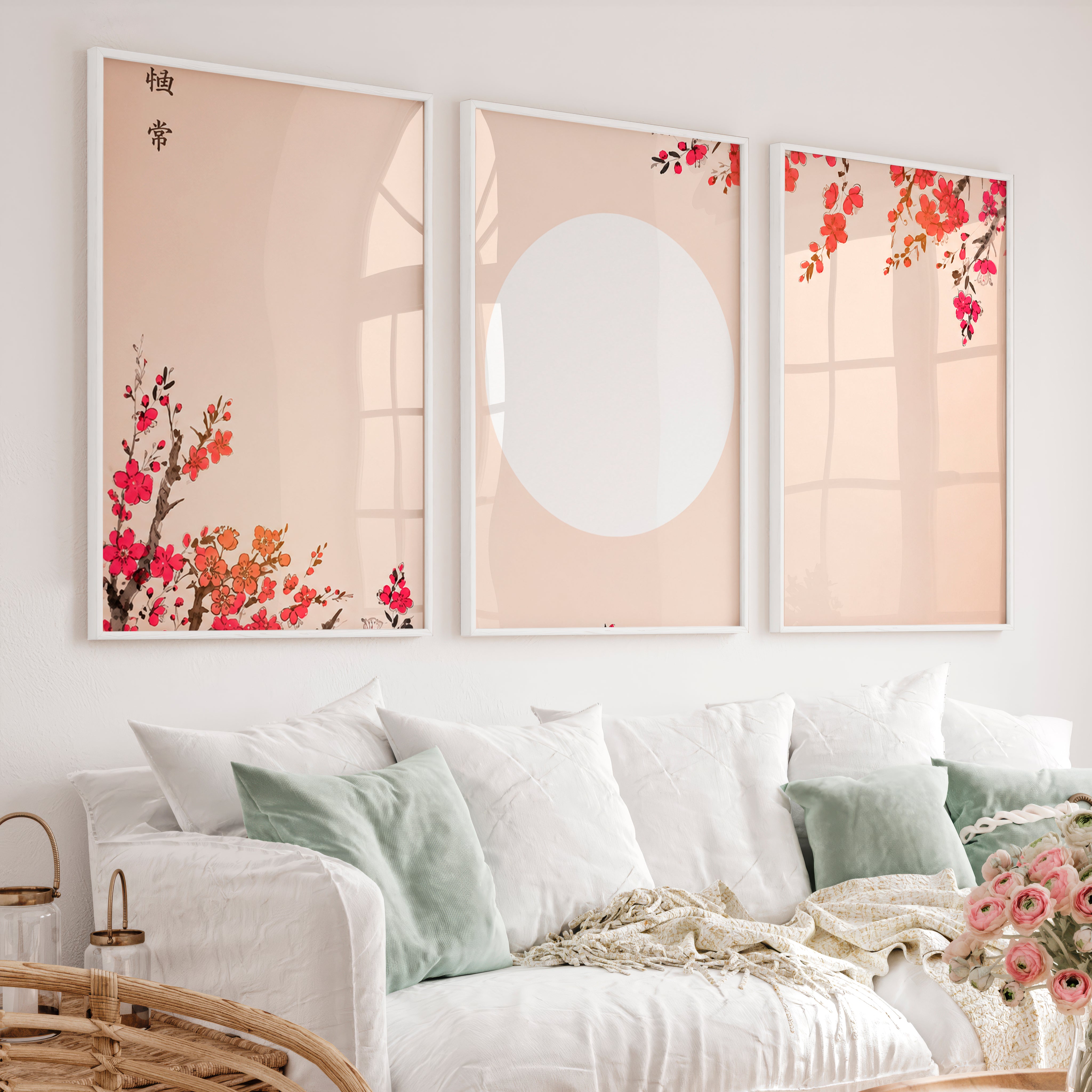 Japanese Abstract Art Featuring Twisted Tree and Spiral Patterns - White Framed Poster No Border - Artworksets