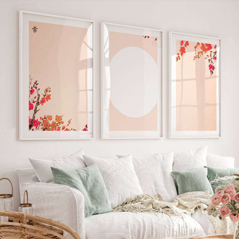 Japanese Abstract Art Featuring Twisted Tree and Spiral Patterns - White Framed Poster with White Border - Artworksets