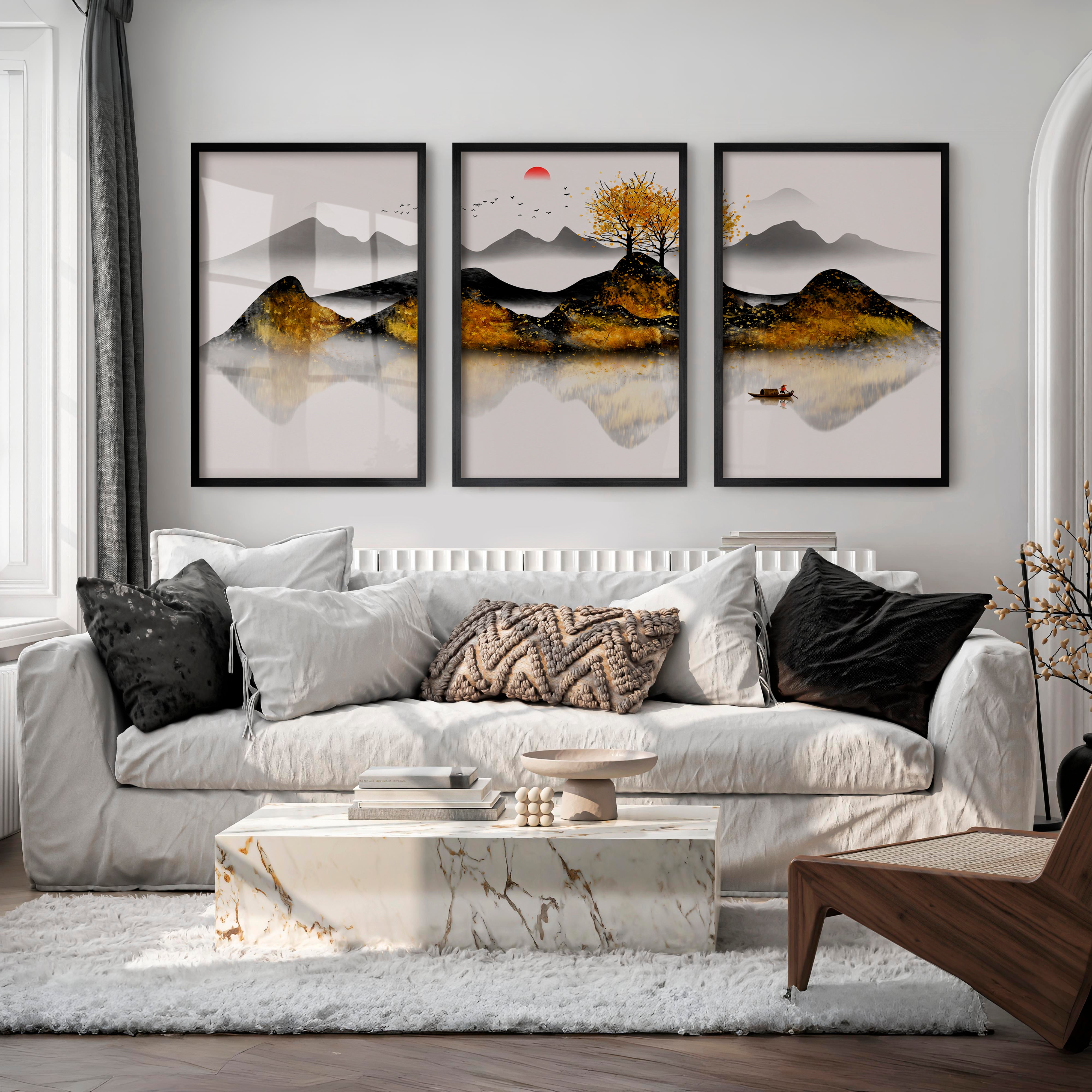 Japanese Abstract Art Featuring Vase and Leaf Forms - Black Framed Poster No Border - Artworksets