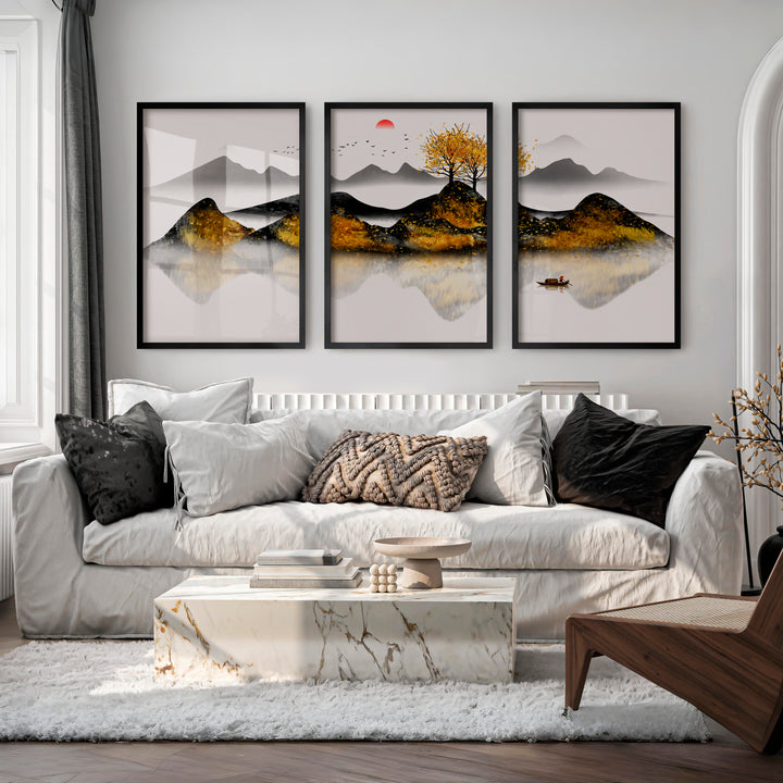 Japanese Abstract Art Featuring Vase and Leaf Forms - Black Framed Poster No Border - Artworksets