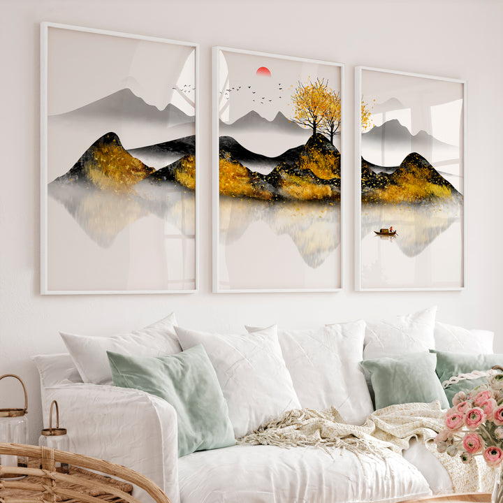 Japanese Abstract Art Featuring Vase and Leaf Forms - White Framed Poster No Border - Artworksets