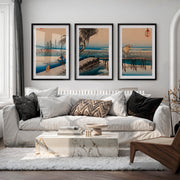 Japanese Abstract Art Featuring Vertical Rectangles and Black Shapes - Black Framed Poster with White Border - Artworksets