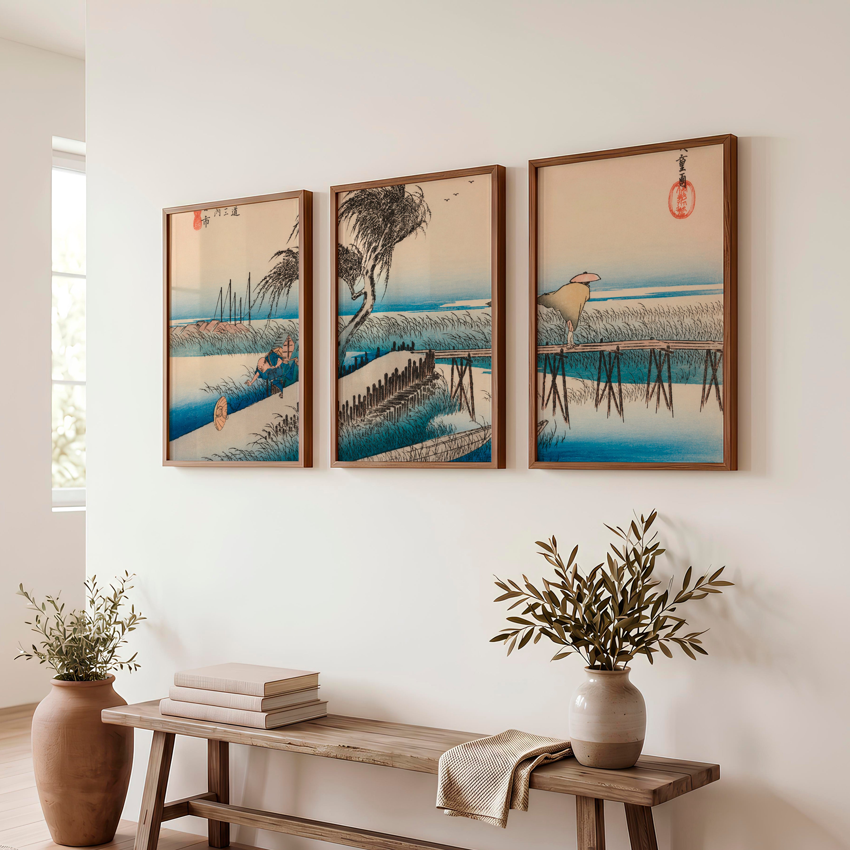 Japanese Abstract Art Featuring Vertical Rectangles and Black Shapes - Dark Brown Framed Poster No Border - Artworksets