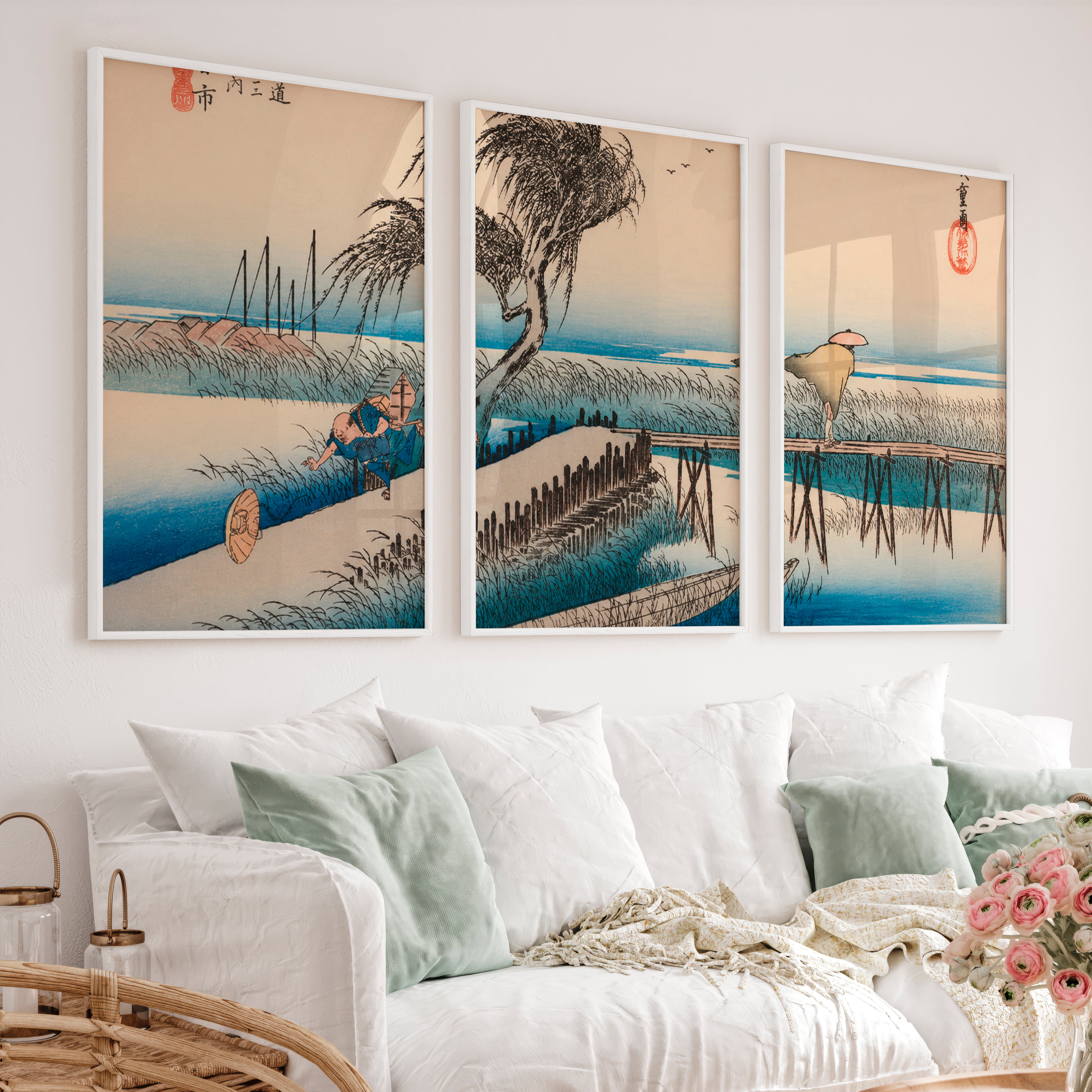 Japanese Abstract Art Featuring Vertical Rectangles and Black Shapes - White Framed Poster No Border - Artworksets