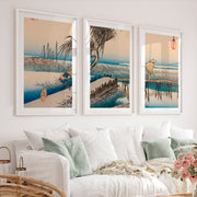 Japanese Abstract Art Featuring Vertical Rectangles and Black Shapes - White Framed Poster with White Border - Artworksets